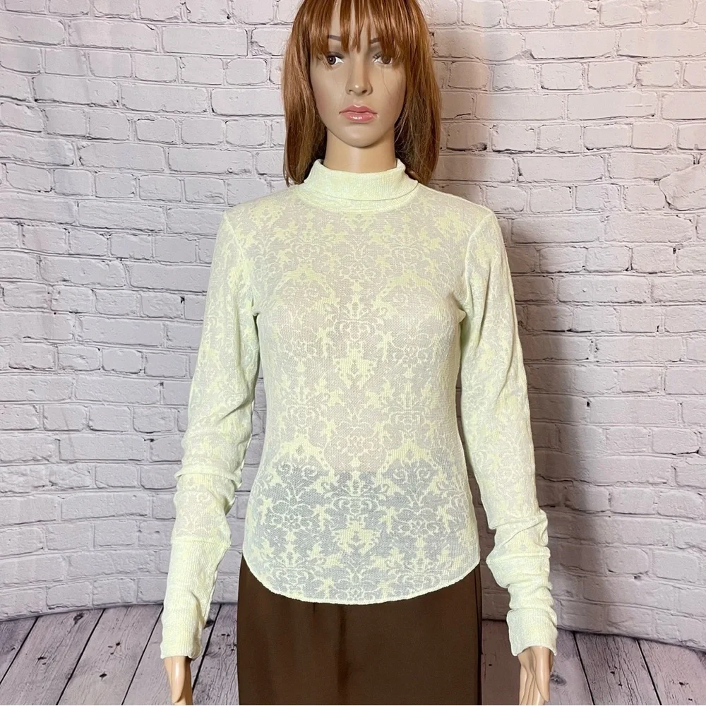 New Free People Light Green You and I Long Sleeve Turtleneck Top Size S